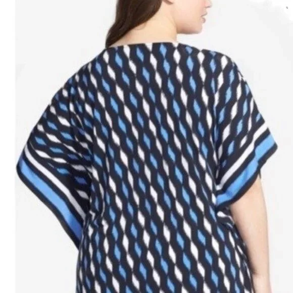 MICHAEL KORS Blue White & Black Lace-Up V Neck Border Print Tunic ( SMALL ) NWT - Picture 5 of 6